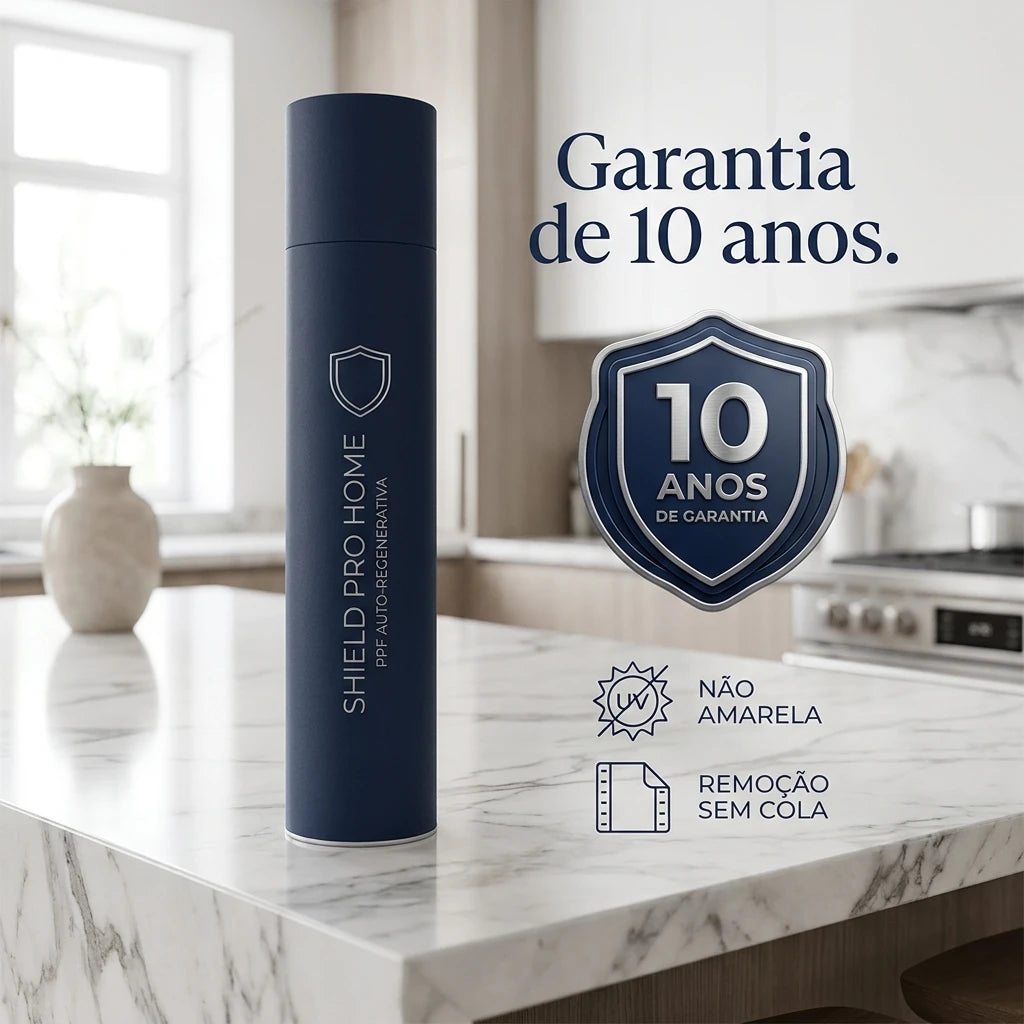 Película PPF Shield Pro Home com garantia de 10 anos: não amarela e remove sem deixar cola na bancada de mármore