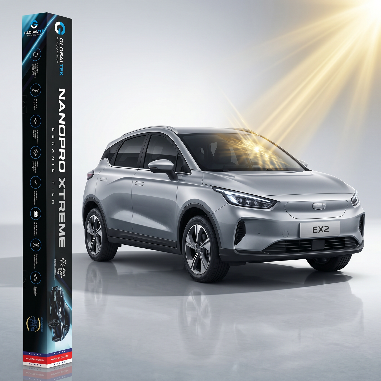 Insulfilm Nano Cerâmica Geely EX2 — Corte Computadorizado Sob Medida — Película Térmica Premium Nanopro Xtreme