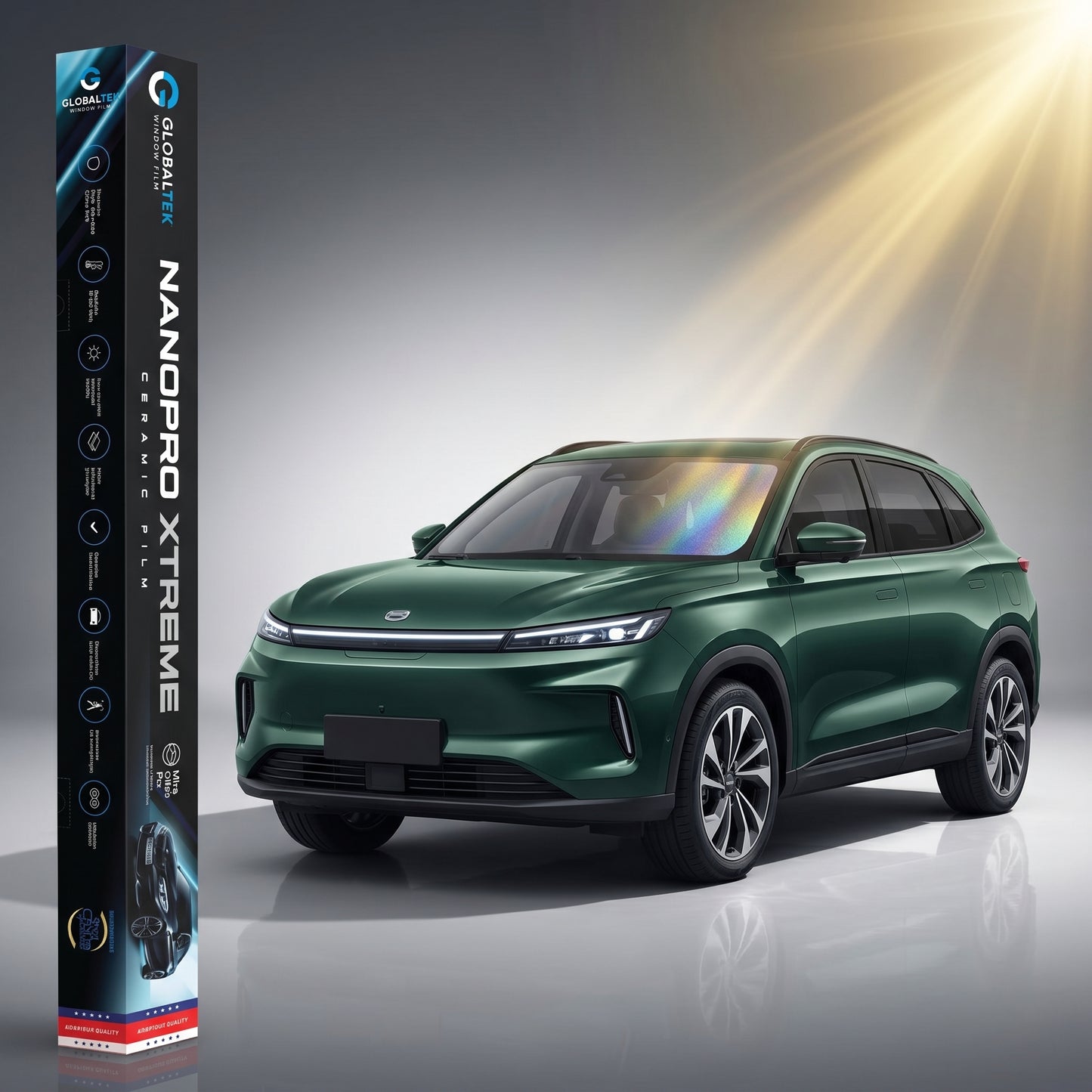 Insulfilm Nano Cerâmica Geely EX5 — Corte Computadorizado Sob Medida — Película Térmica Premium Nanopro Xtreme