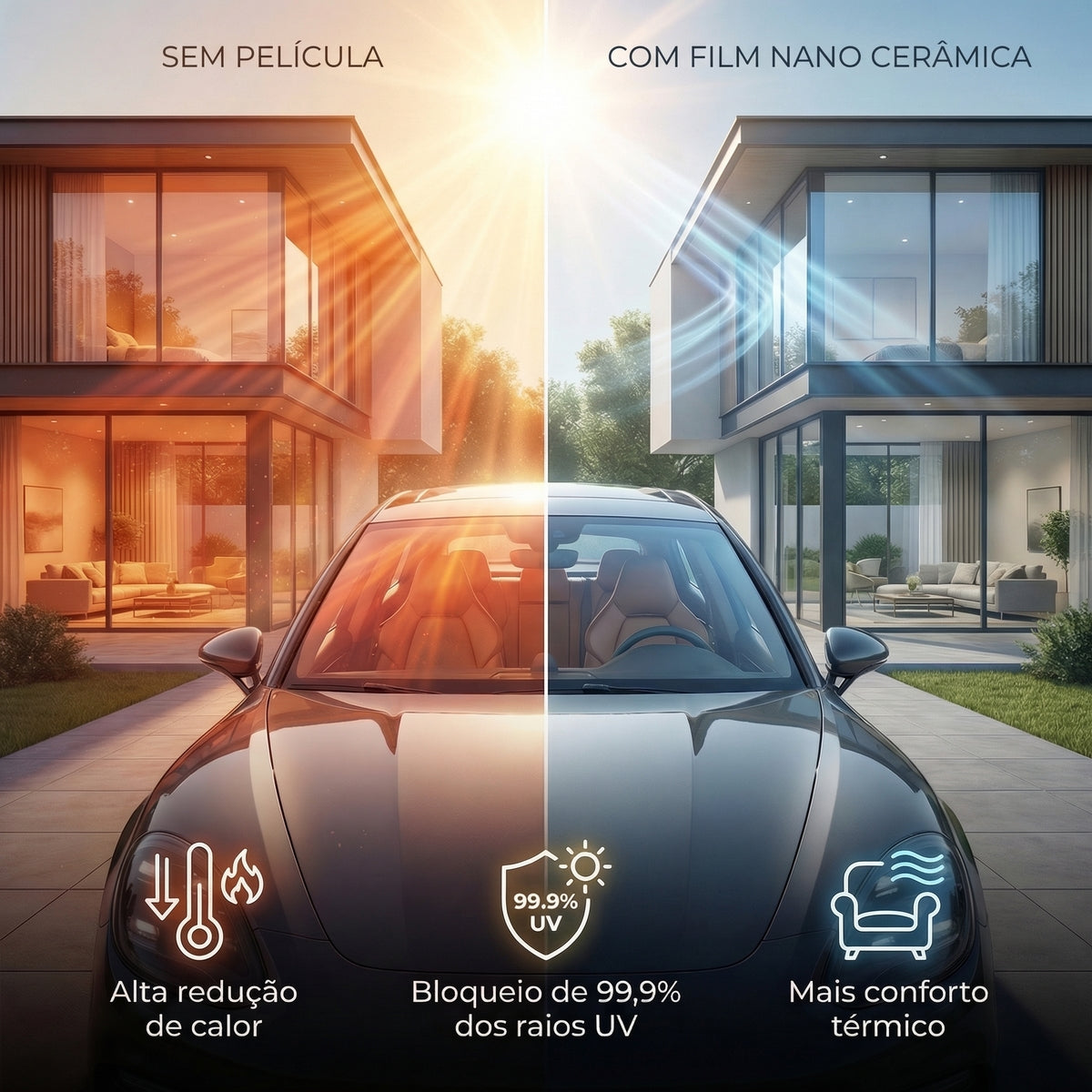 Película Nano cerâmica Premium c/ redução de calor - Sob medida por m²