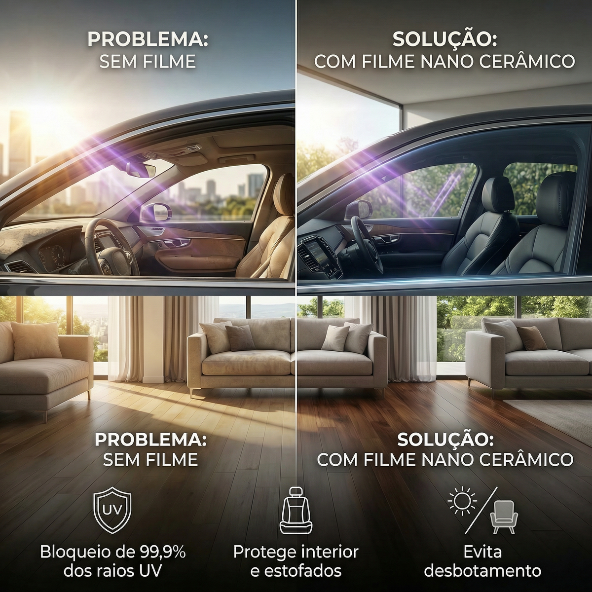 Película Nano cerâmica Premium c/ redução de calor - Sob medida por m²