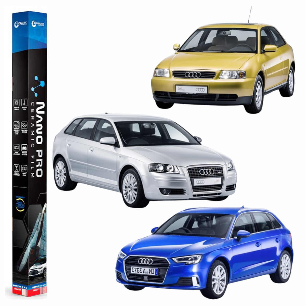 Película Nano Cerâmica Automotiva Térmica Audi A3 Hatch 4 Portas | Sob Medida