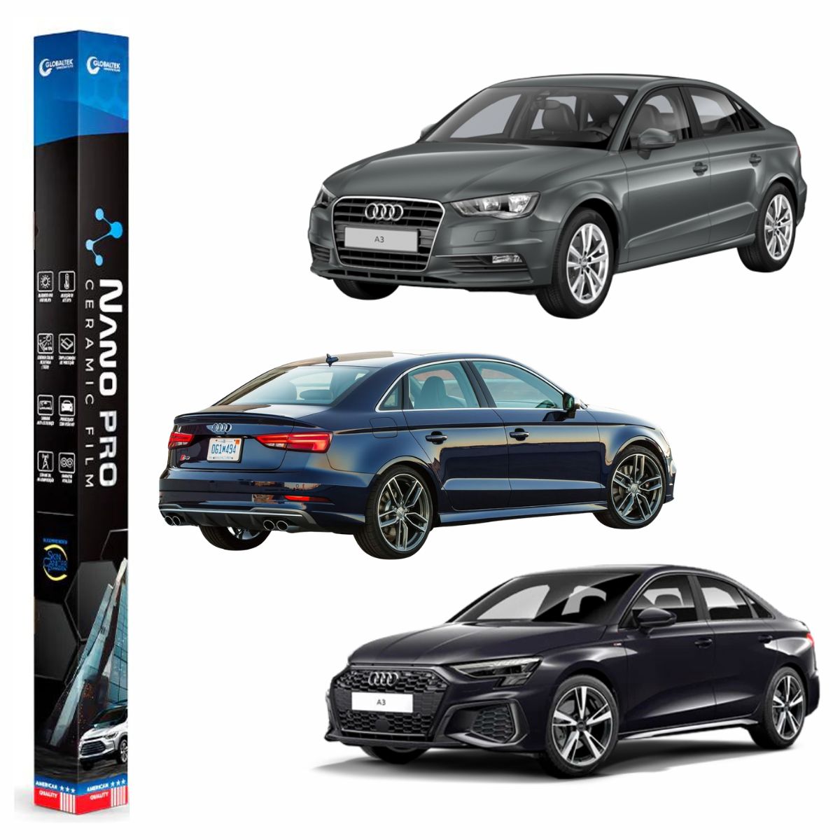 Película Nano Cerâmica Automotiva Térmica Audi A3 Sedan | Sob Medida