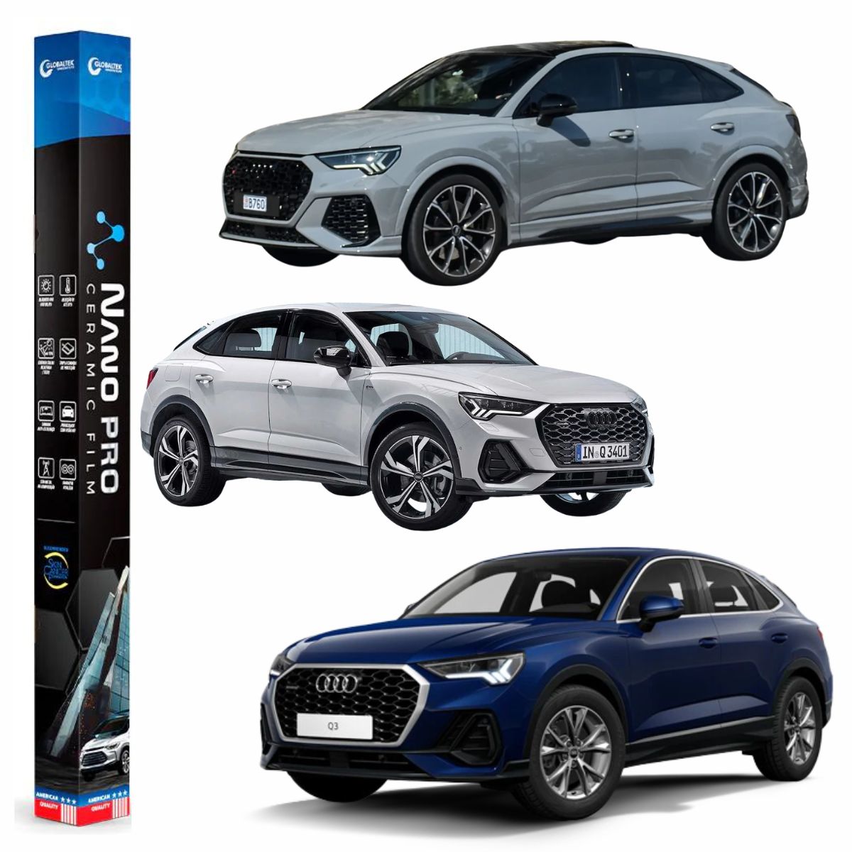 Película Nano Cerâmica Automotiva Térmica Audi Q3 Sportback | Sob Medida
