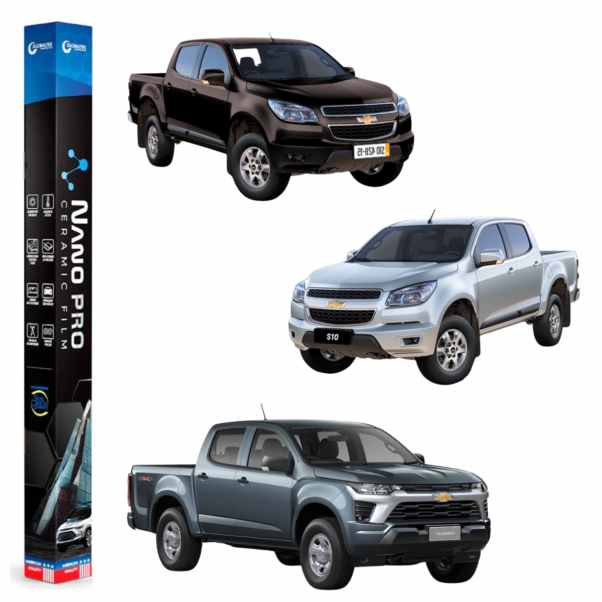 Película Nano Cerâmica Automotiva Térmica - CHEVROLET S10 CABINE DUPLA