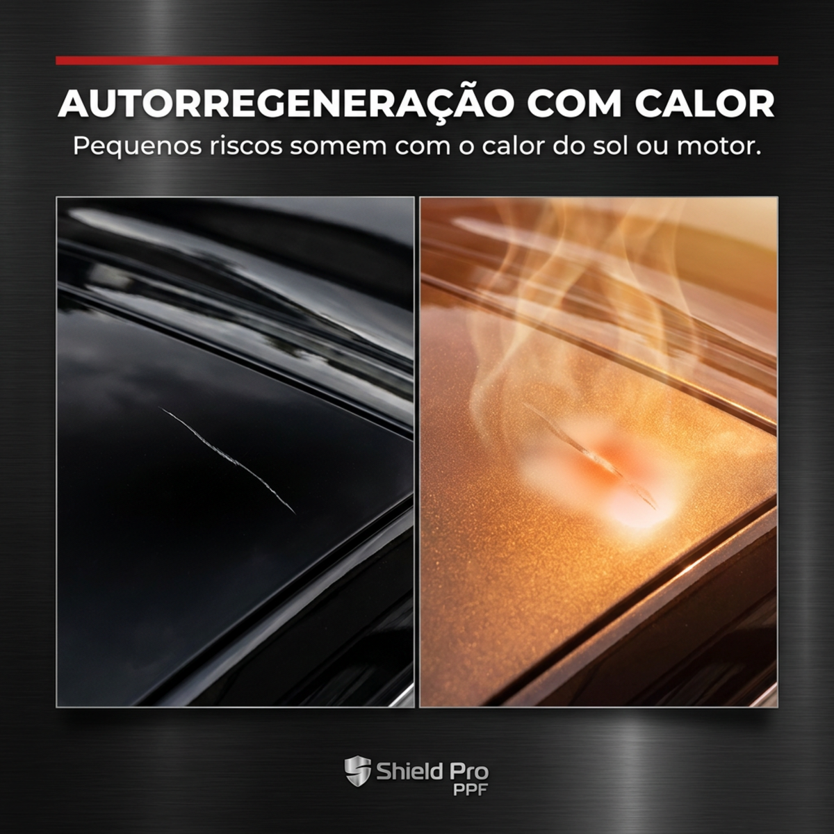 Película PPF Black Piano Shield Pro — riscos somem com o calor por autorregeneração