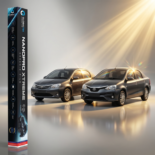 Insulfilm Nano Cerâmica Toyota Etios Sedan — Compatível 2012-2021 (Geração e Facelift) — Corte Computadorizado Sob Medida — Película Térmica Premium Nanopro Xtreme