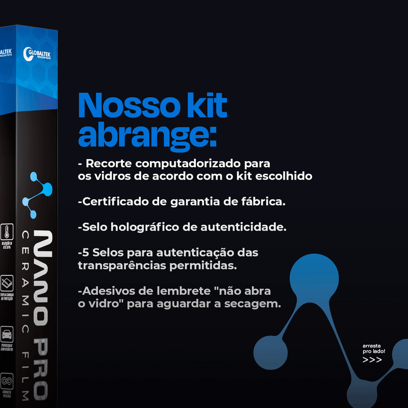 Película Filme Nano Cerâmica Automotiva Térmica - Pickup 4p - Kit Laterais e Traseiro - Películas Fácil