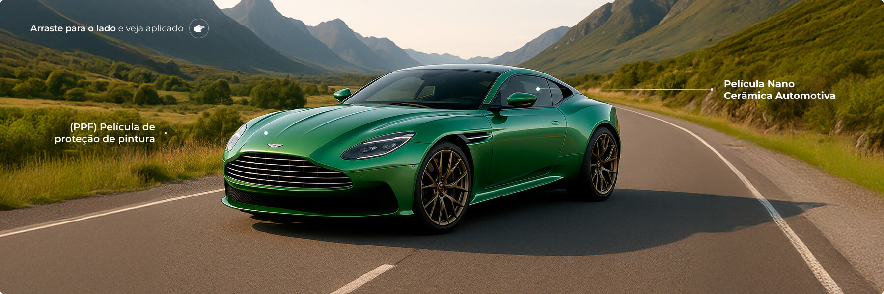 Aston Martin verde com insulfilm e PPF aplicados