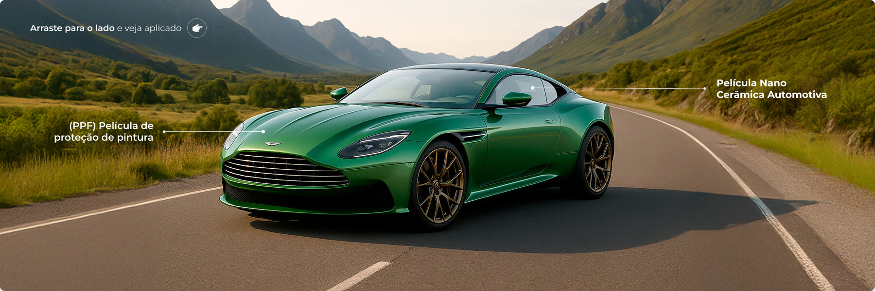 Aston Martin verde sem insulfilm e PPF aplicados